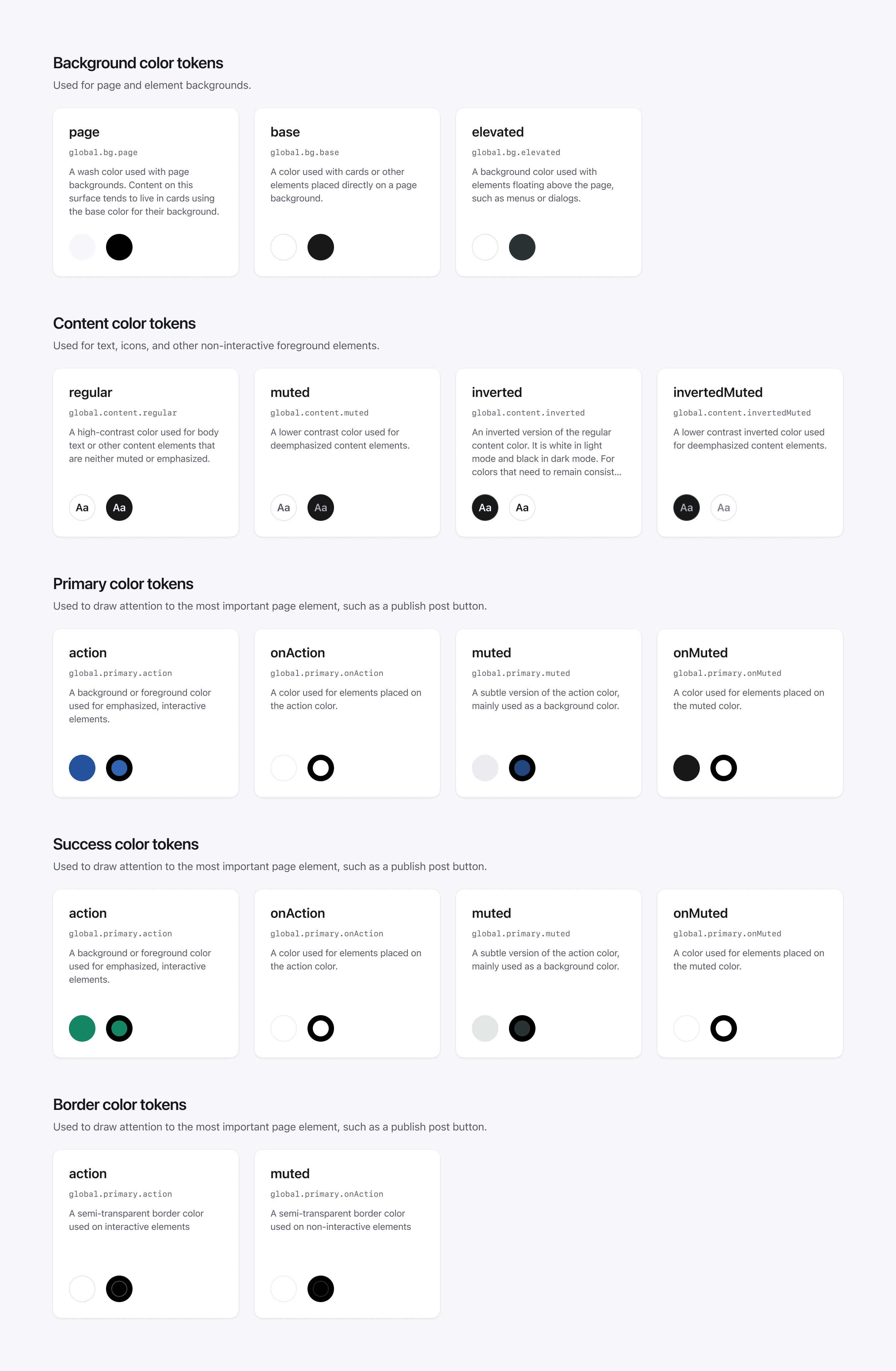 Screenshot of color tokens documented in Figma