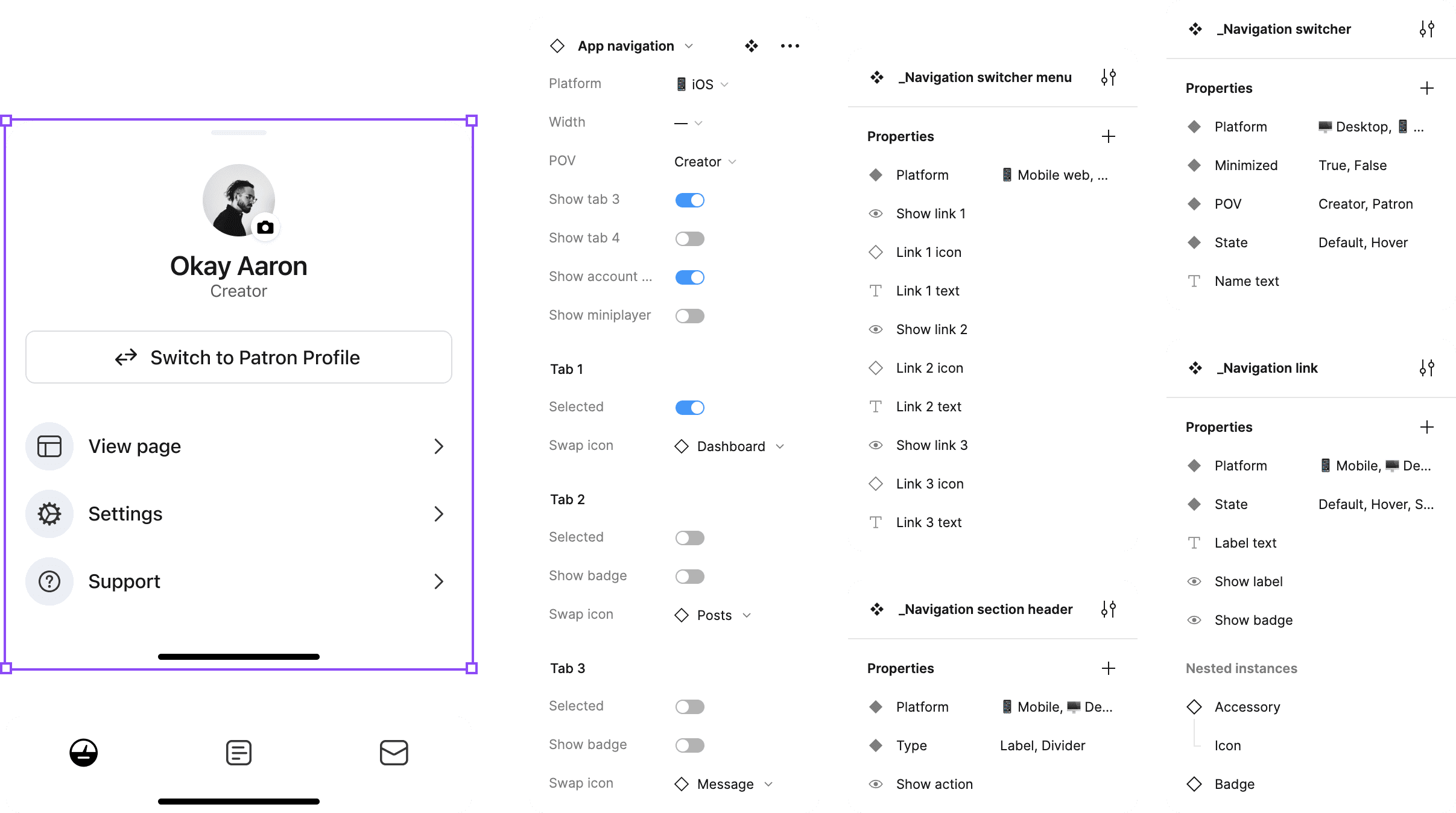 Collage of some configurations of the navigation component on mobile