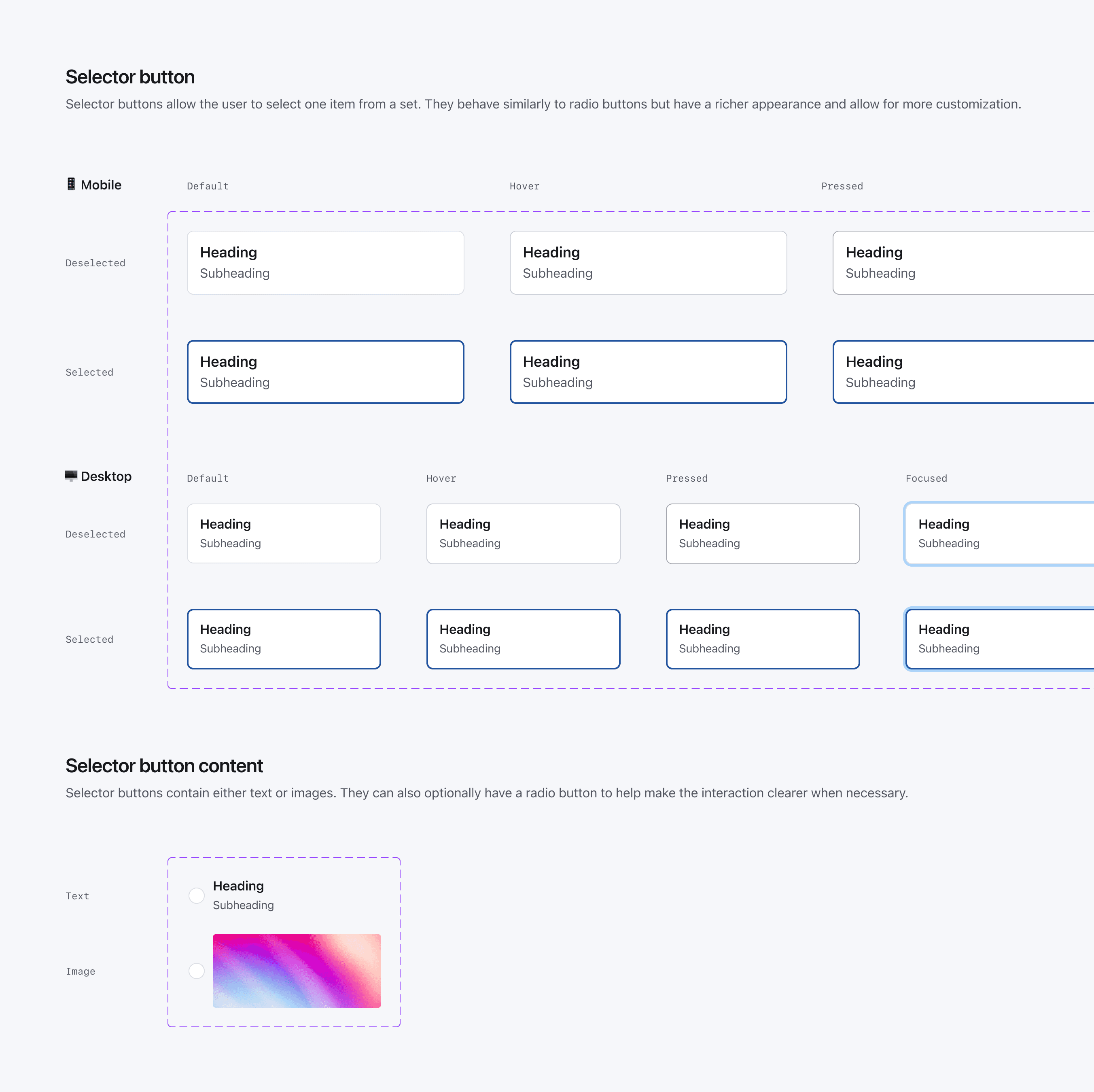 Screenshot of the selector button component