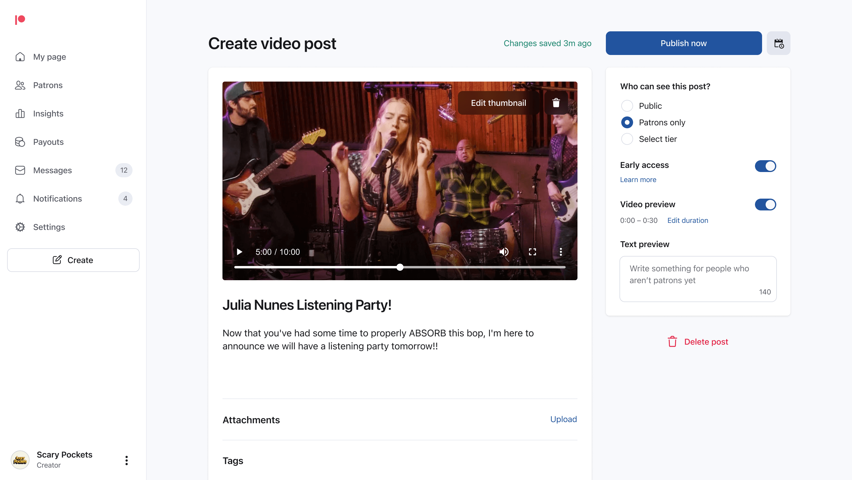 Screenshot of uploading a video in the refreshed post editor