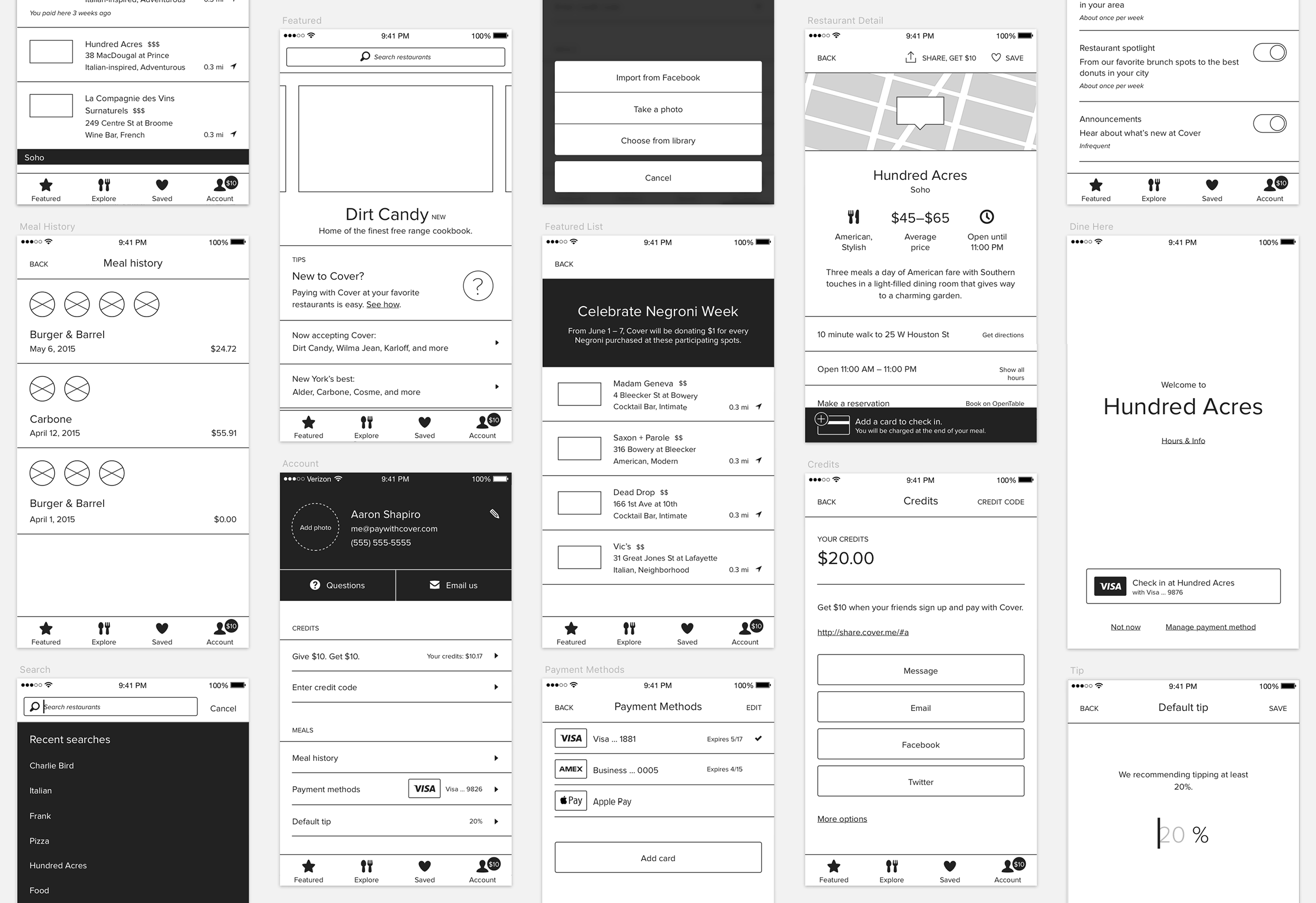 Screenshot of Cover 2.0 wireframes