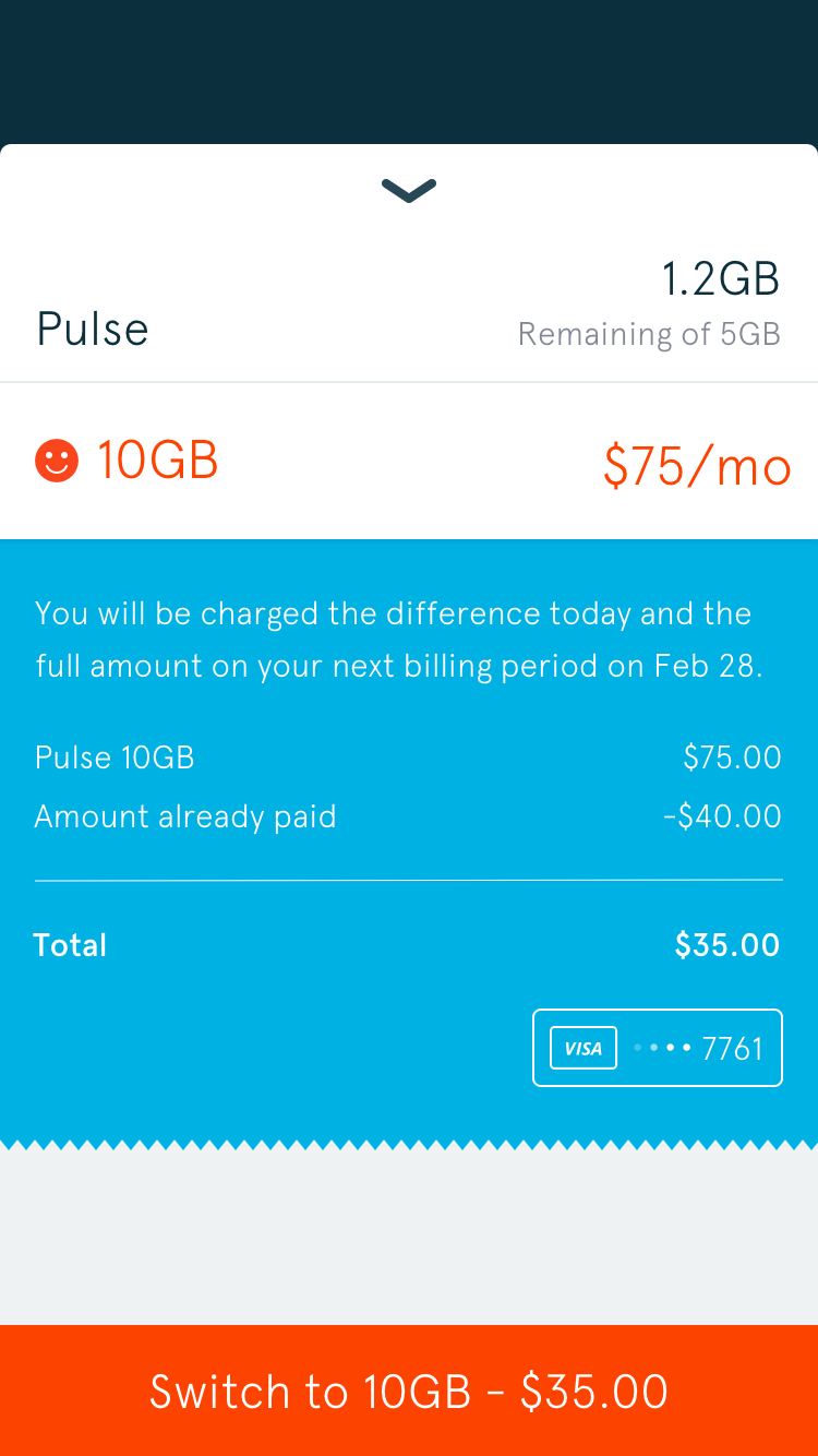 Screenshot of switching Pulse tiers in the Karma app