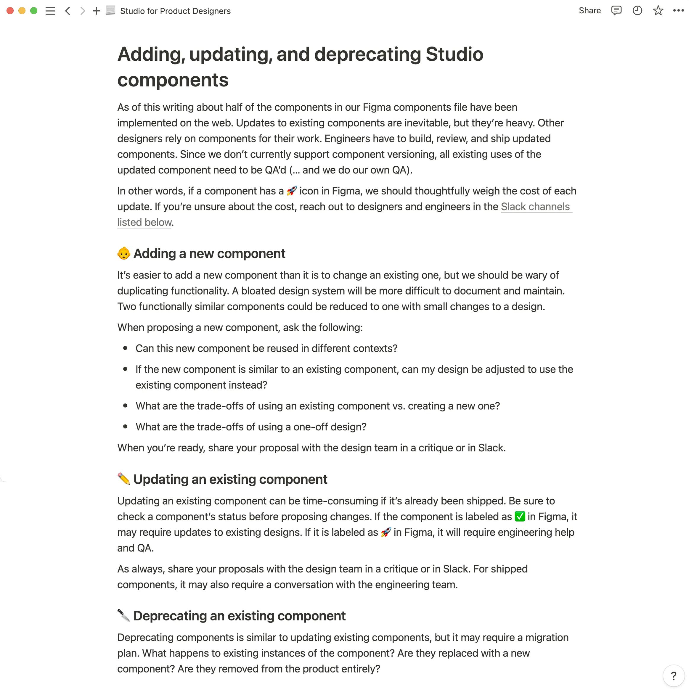 Screenshot of Notion documentation on adding, removing, and editing components