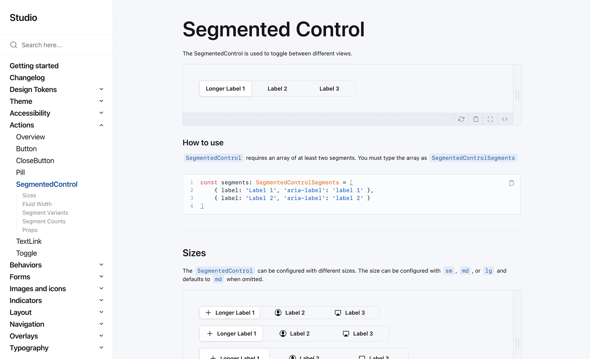 Screenshot of web-based documentation