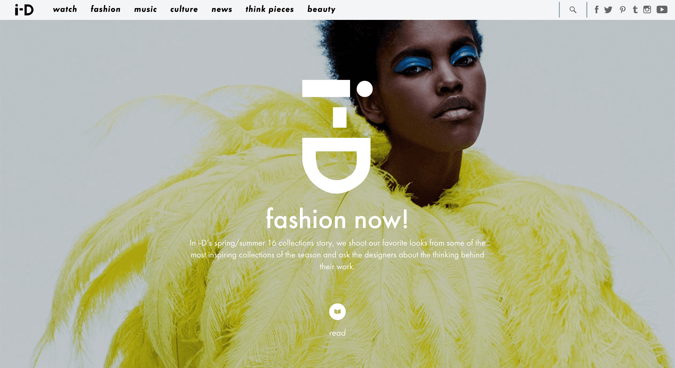 i-D's homepage in 2016