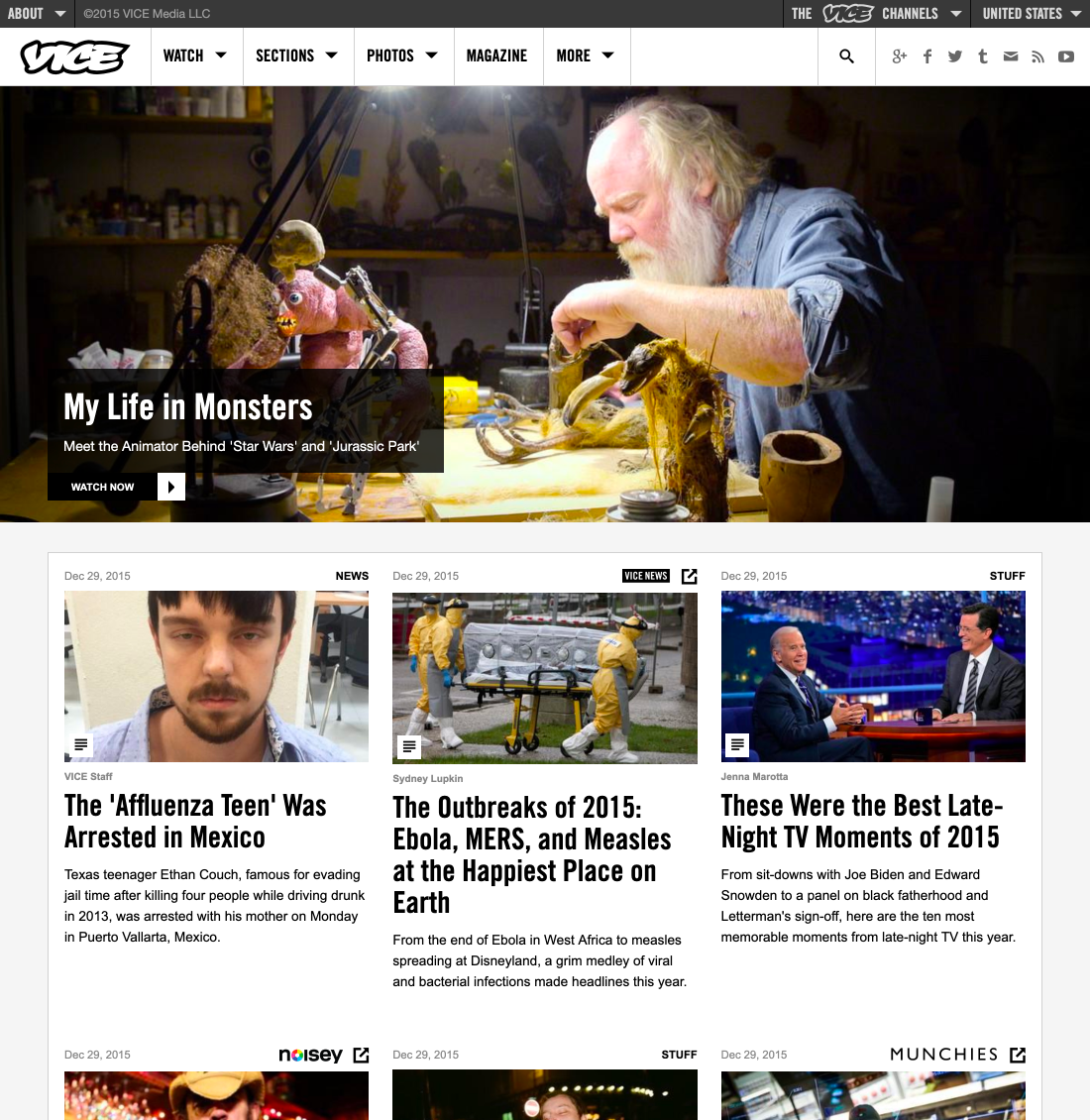 VICE's homepage in 2015