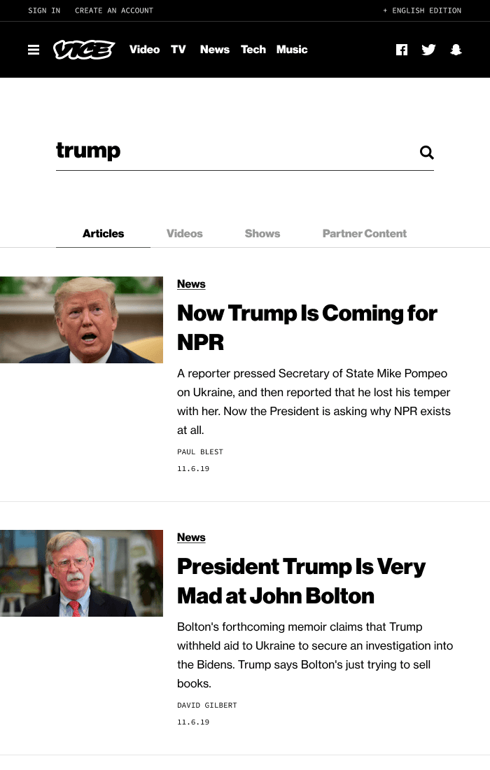 VICE's updated search page