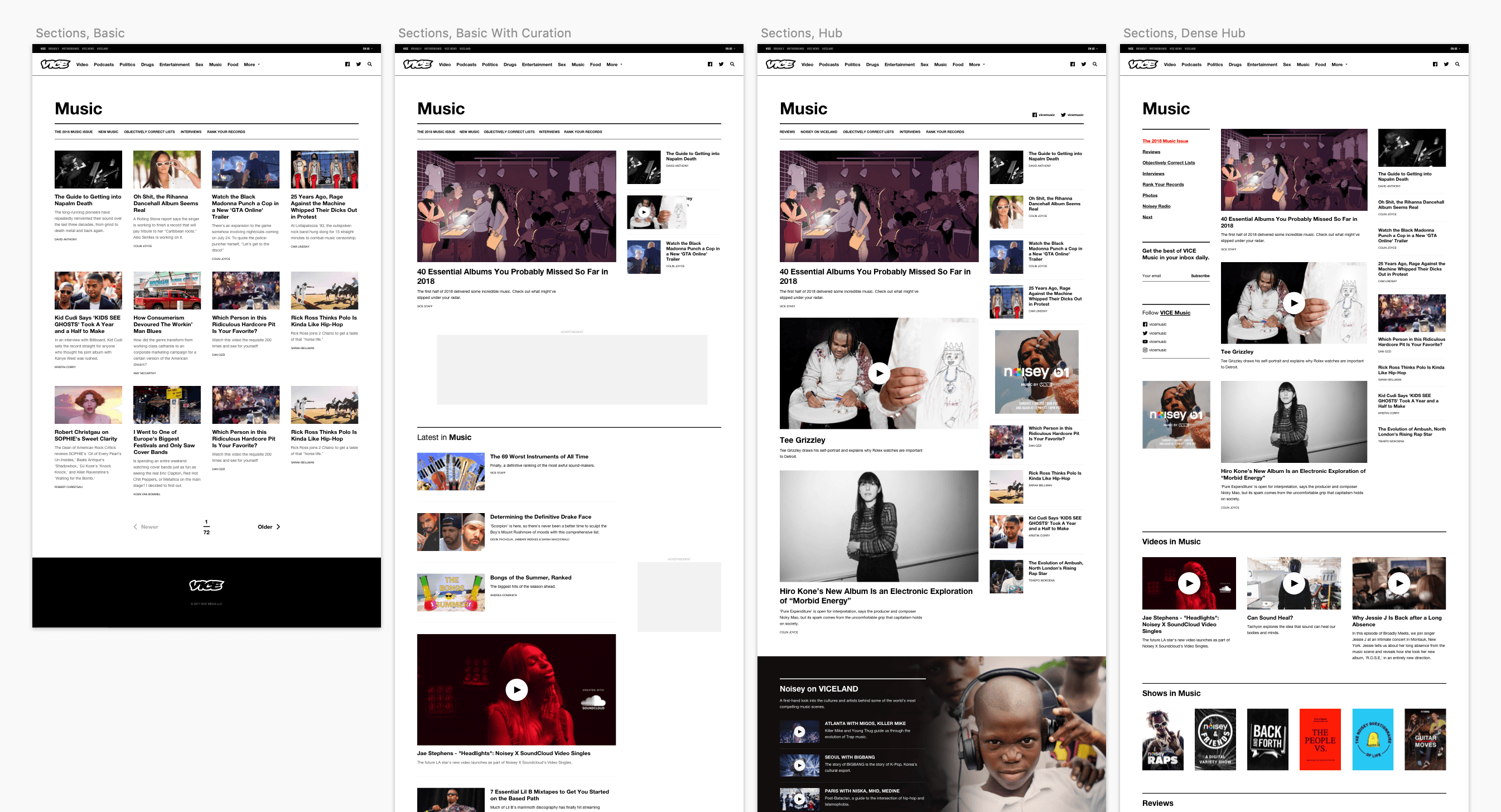 Early mockups for a potential music section on VICE