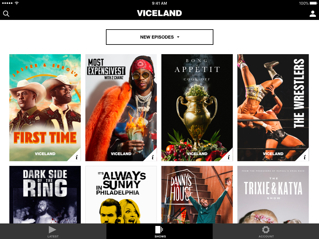 Shows on VICELAND's iPad app
