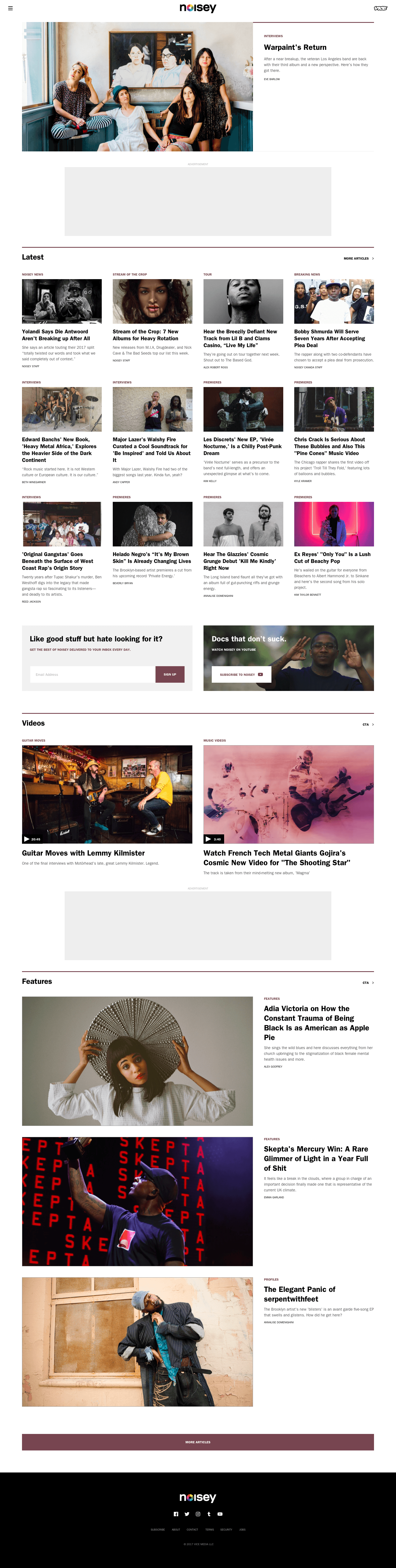 Noisey's homepage