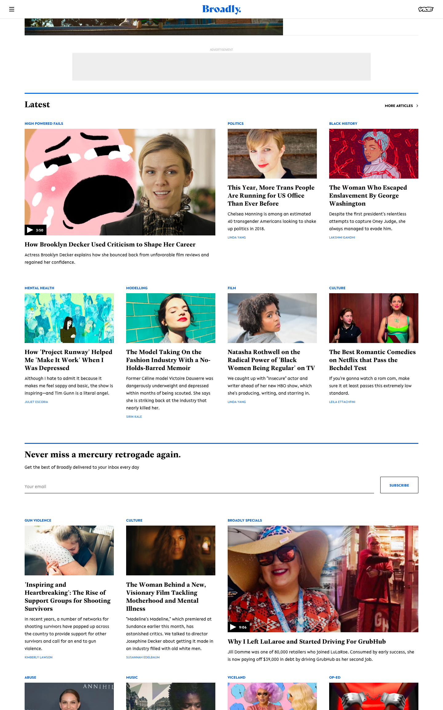 Broadly's updated homepage
